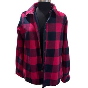 Orvis Women Teton Flannel Shacket M Pink Buffalo Plaid Fleece Lined Shirt Jacket